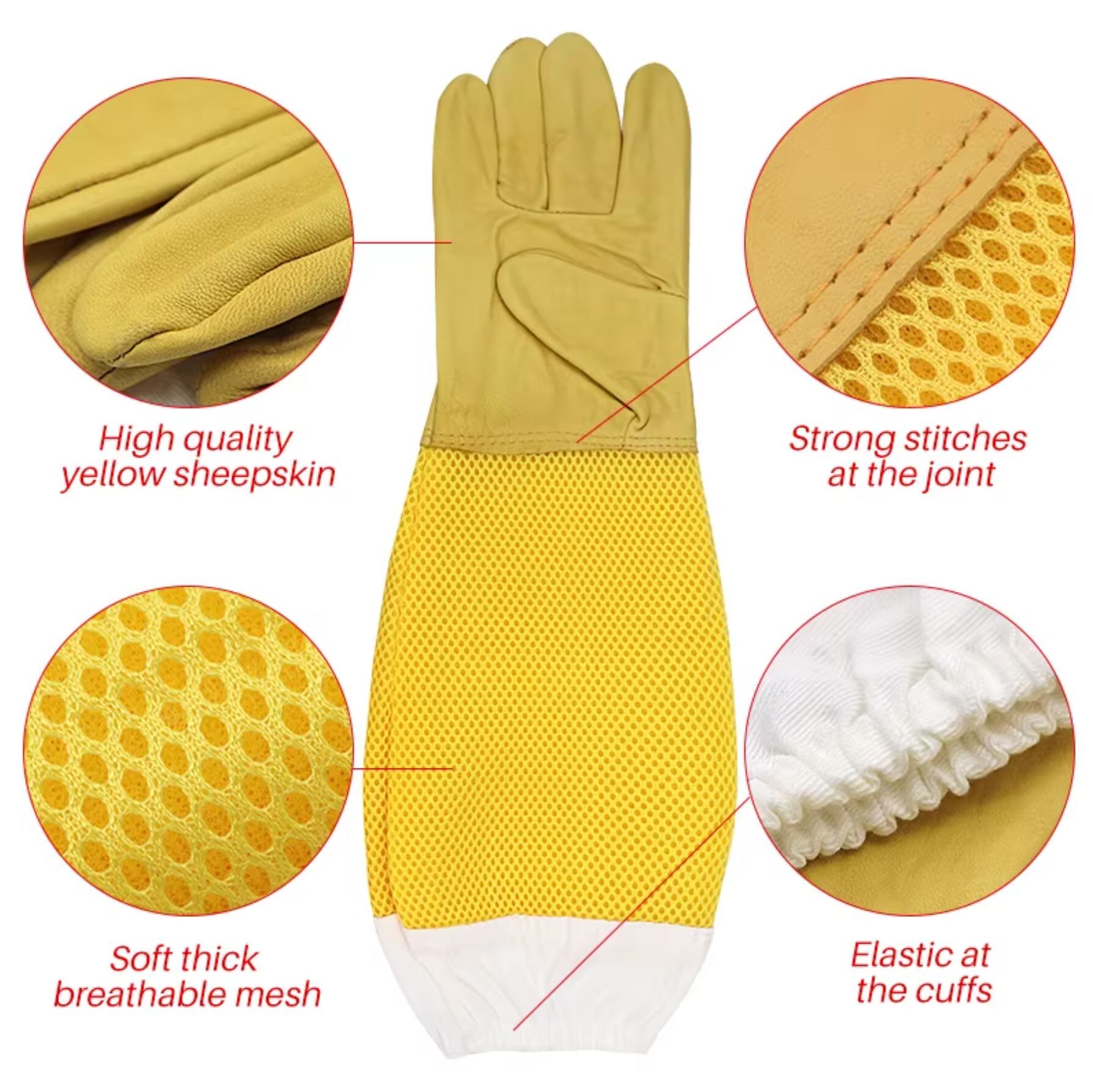 Leather Beekeeper Gloves Ventilated -3